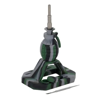 QNUBU - NECTAR COLLECTOR KIT "GRENADE" IN SILICONE CON PUNTA IN TITANIO | COLLECTOR WITH TITANIUM TIP 16 CM